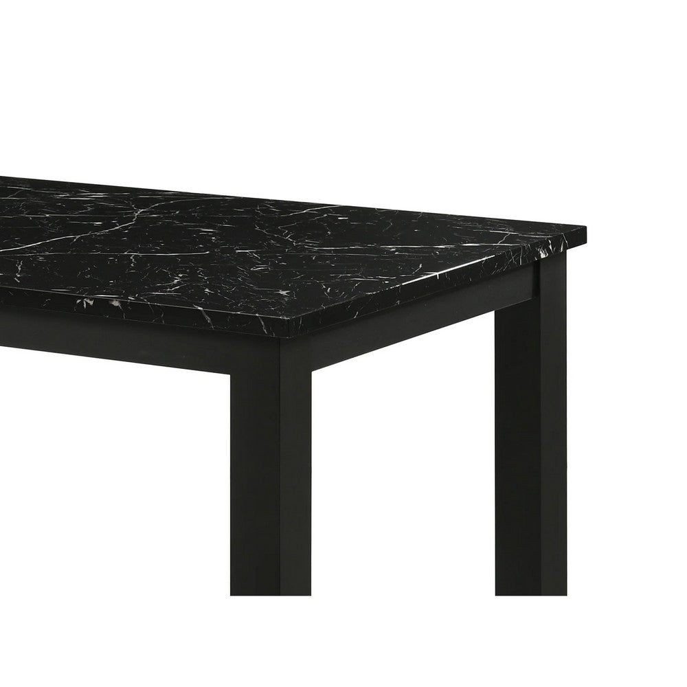 Syon Dining Table | 47" Black Faux Marble Top | Black Wood Legs