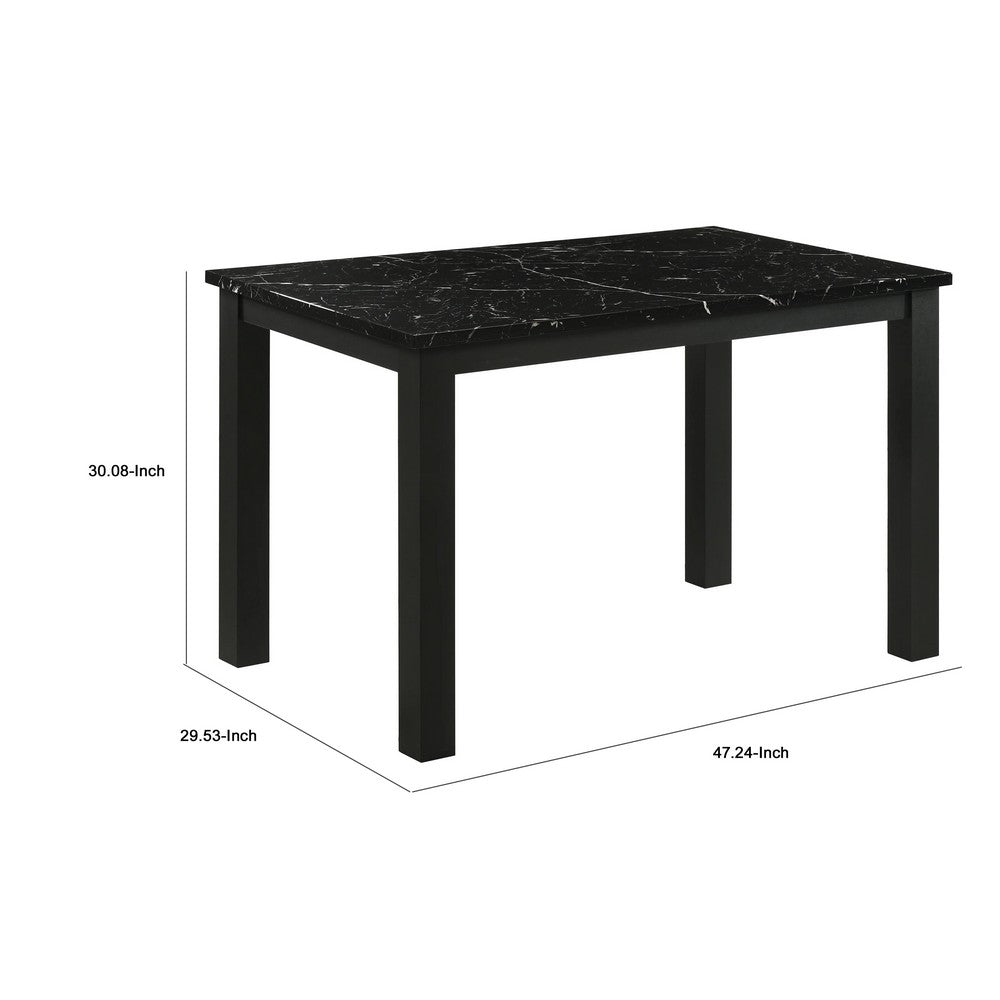 Syon Dining Table | 47" Black Faux Marble Top | Black Wood Legs
