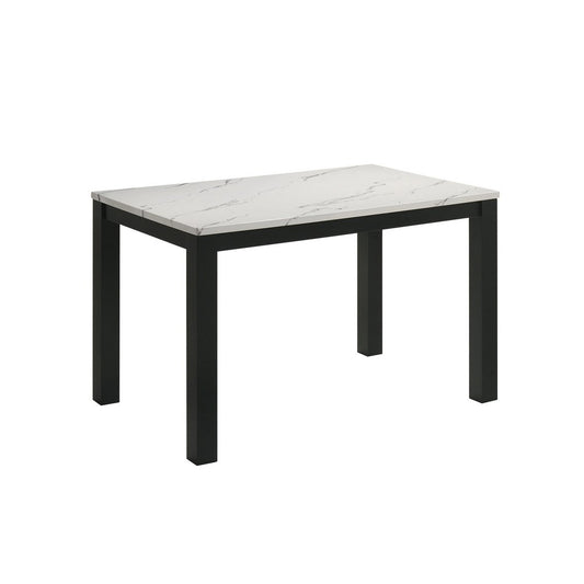 Syon Dining Table | 47" White Faux Marble Top | Black Wood Legs