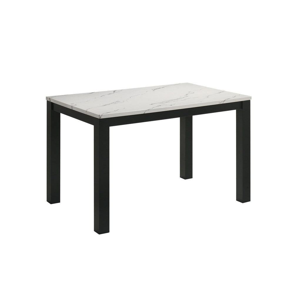 Syon Dining Table | 47" White Faux Marble Top | Black Wood Legs