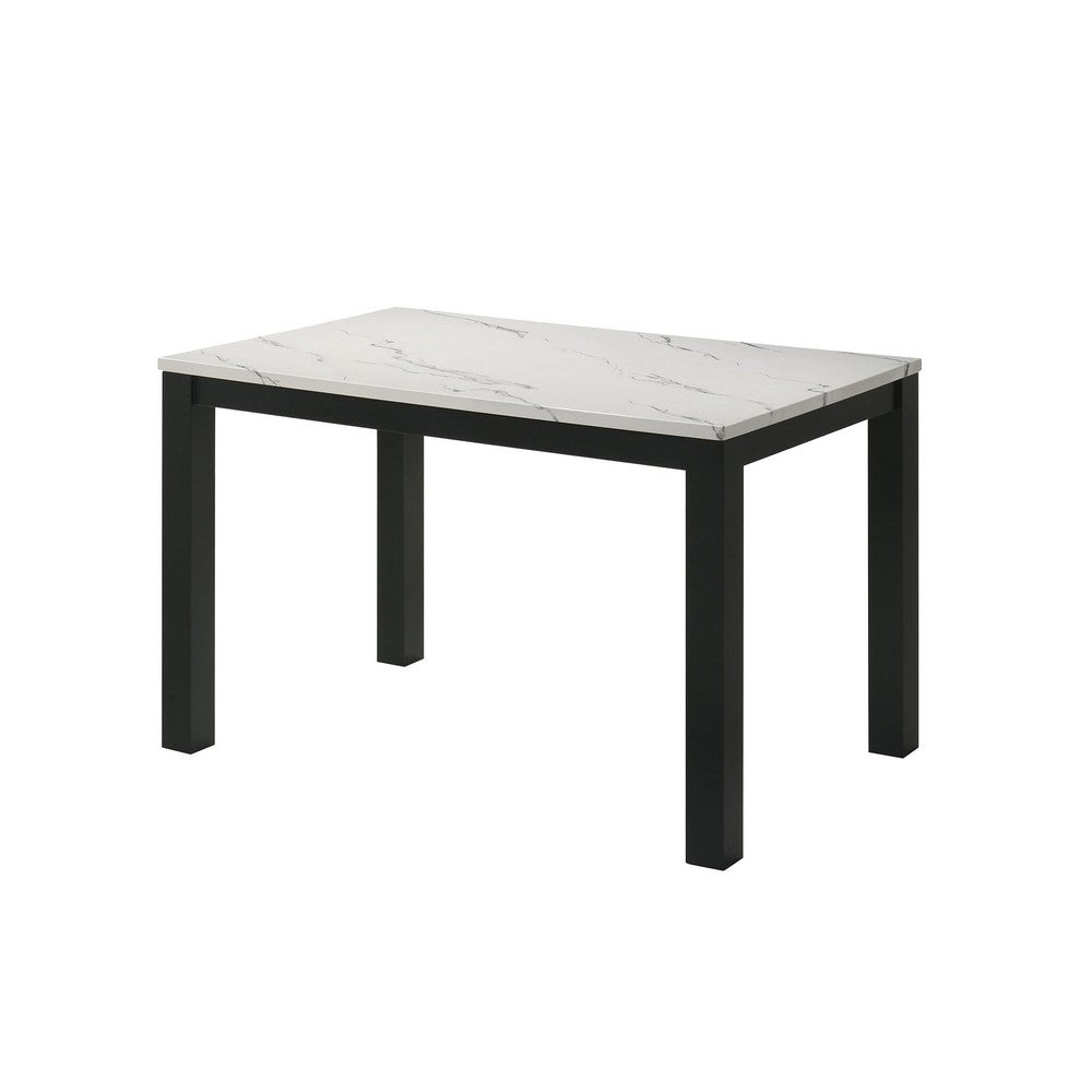 Syon Dining Table | 47" White Faux Marble Top | Black Wood Legs