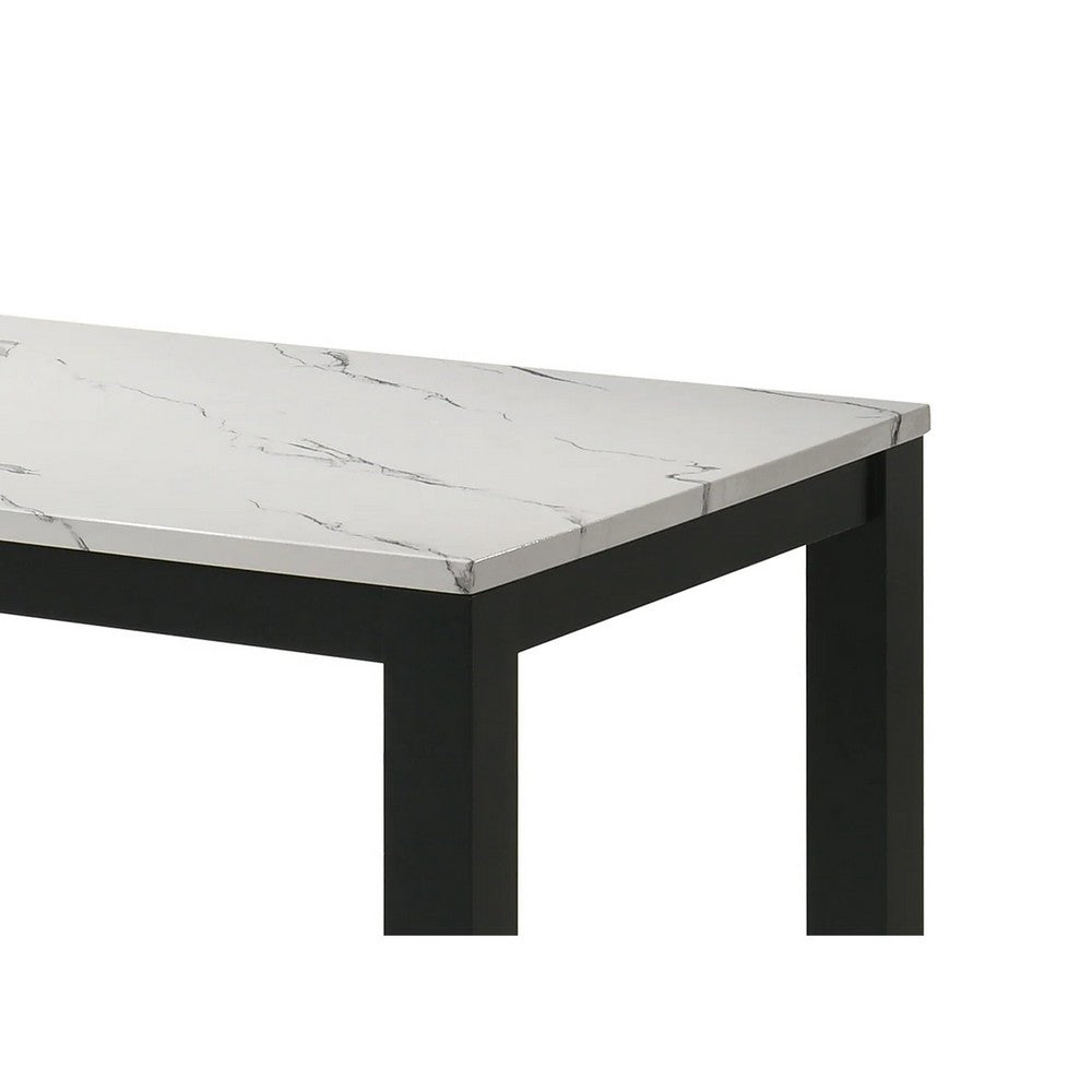 Syon Dining Table | 47" White Faux Marble Top | Black Wood Legs