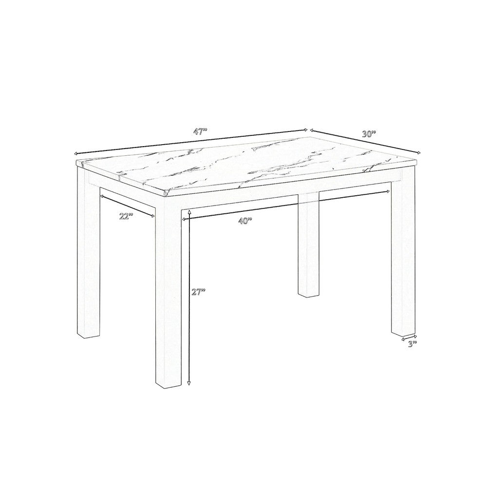 Syon Dining Table | 47" White Faux Marble Top | Black Wood Legs