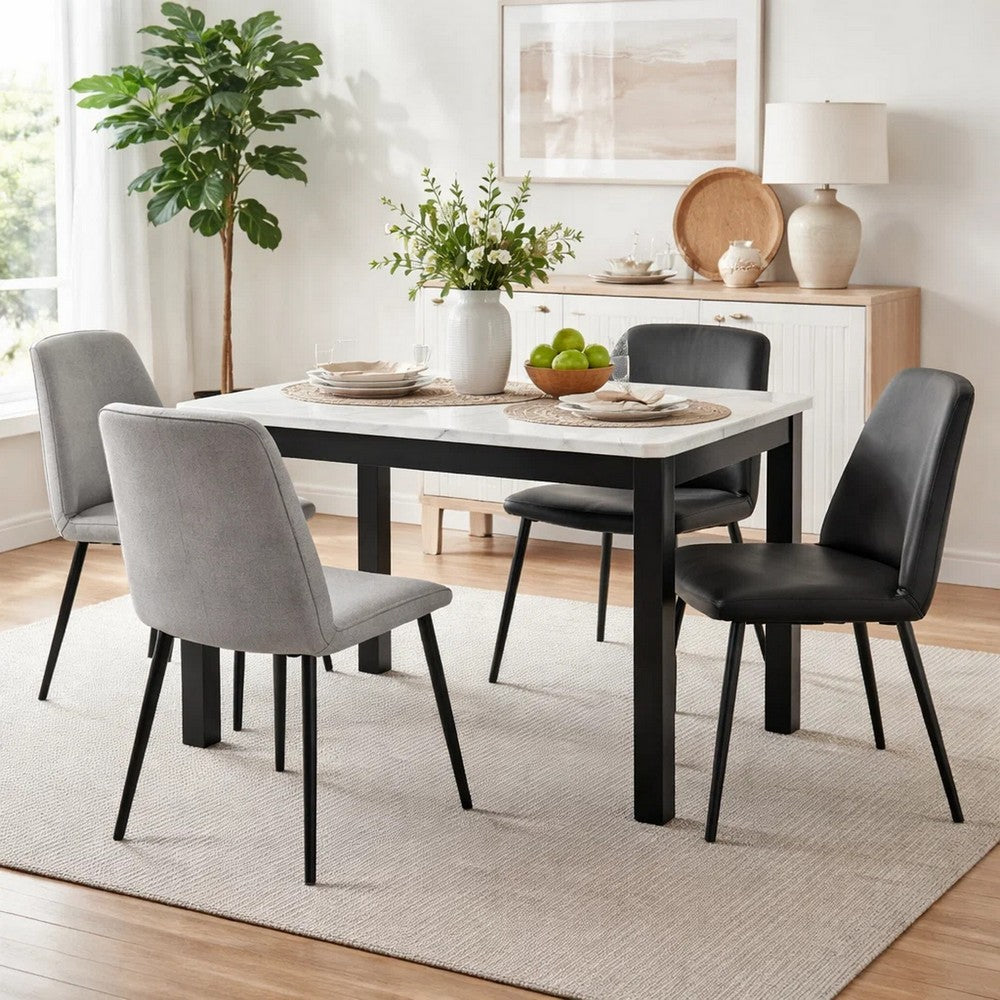 Syon Dining Table | 47" White Faux Marble Top | Black Wood Legs