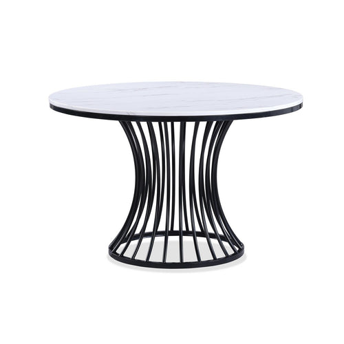 Haly Dining Table | 48" Round White Faux Marble Top | Black Cage Base