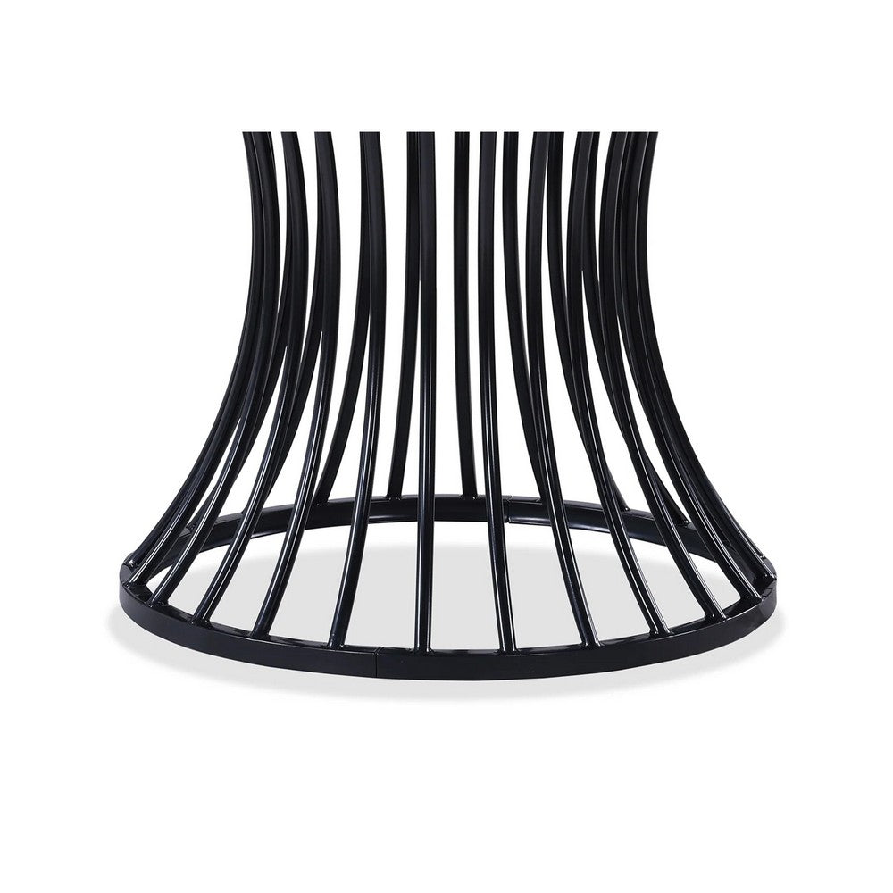 Haly Dining Table | 48" Round White Faux Marble Top | Black Cage Base