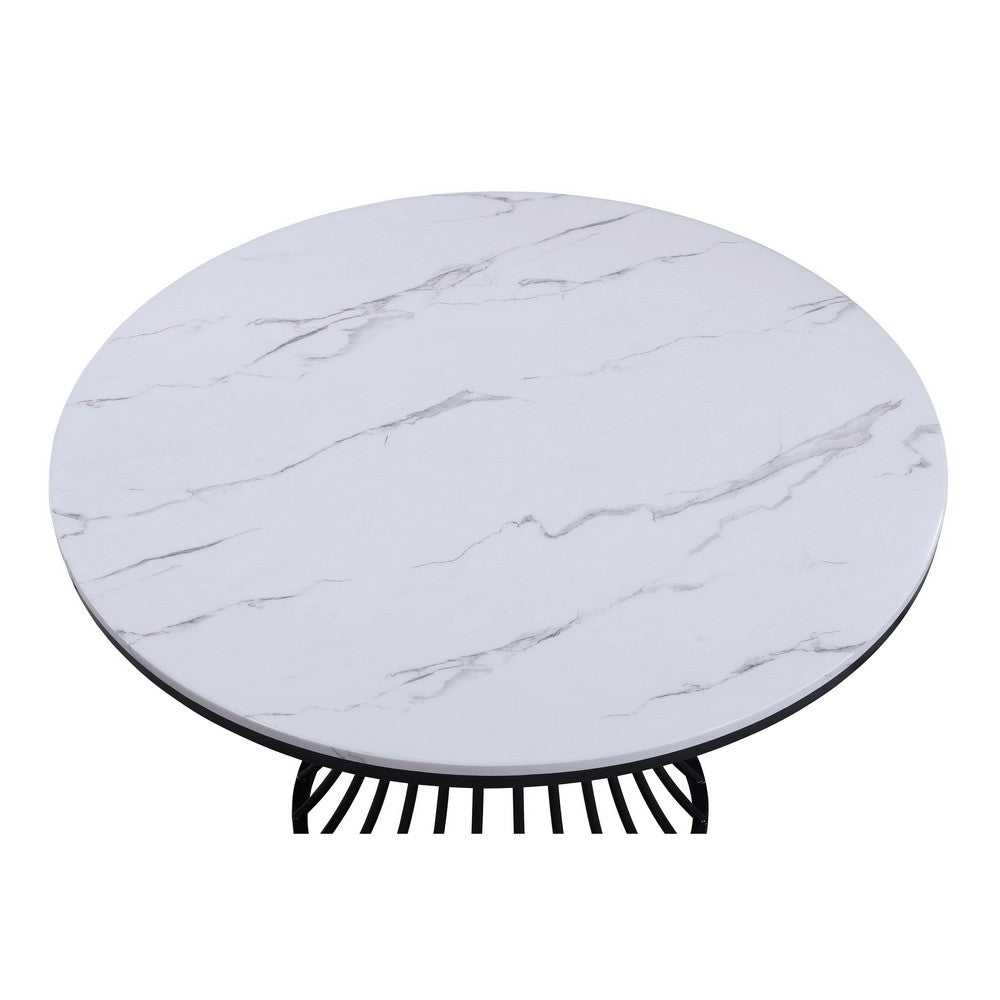 Haly Dining Table | 48" Round White Faux Marble Top | Black Cage Base