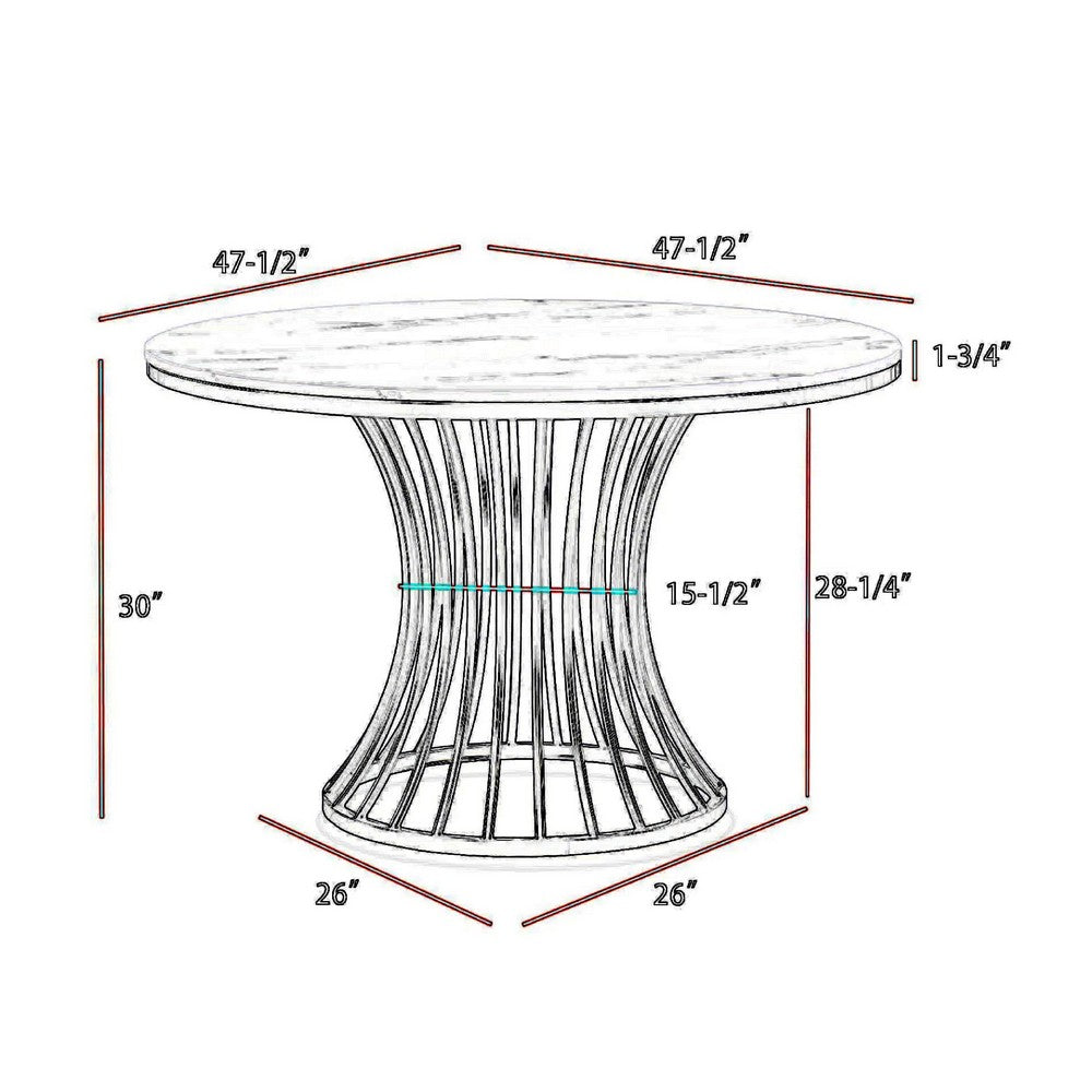 Haly Dining Table | 48" Round White Faux Marble Top | Black Cage Base
