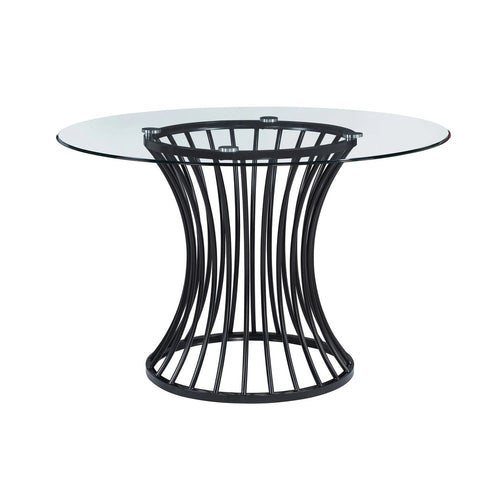Ticy Dining Table | 48" Round Glass Top | Black Iron Cagelike Base