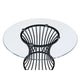 Ticy Dining Table | 48" Round Glass Top | Black Iron Cagelike Base