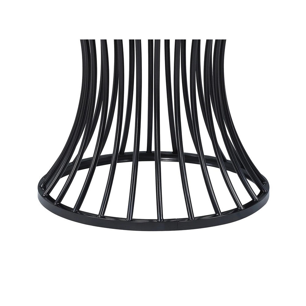 Ticy Dining Table | 48" Round Glass Top | Black Iron Cagelike Base