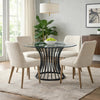 Ticy Dining Table | 48" Round Glass Top | Black Iron Cagelike Base