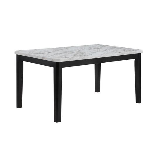 Pazy Dining Table | 64" White Faux Marble Top | Black Tapered Legs