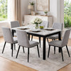Pazy Dining Table | 64" White Faux Marble Top | Black Tapered Legs