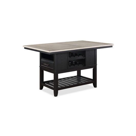 Fin Counter Height Table | 60" Light Gray Top | 1 Drawer | Black Base