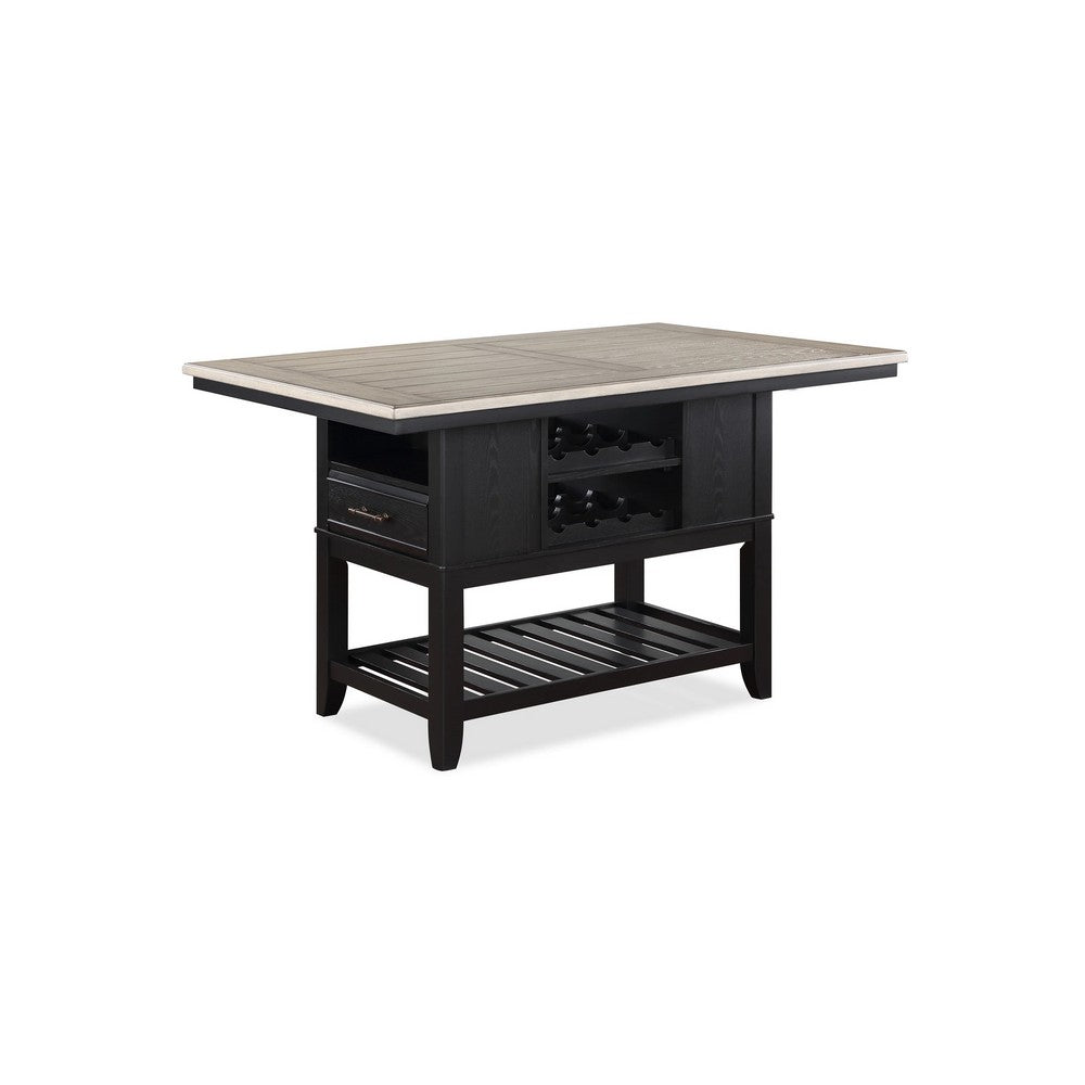 Fin Counter Height Table | 60" Light Gray Top | 1 Drawer | Black Base