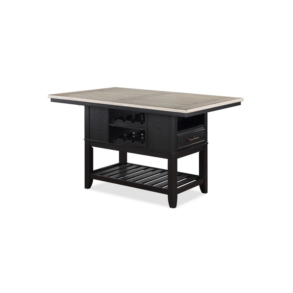 Fin Counter Height Table | 60" Light Gray Top | 1 Drawer | Black Base
