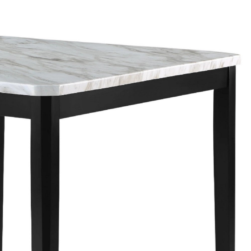 Pazy Counter Height Table | 48" White Faux Marble Top | Black Legs
