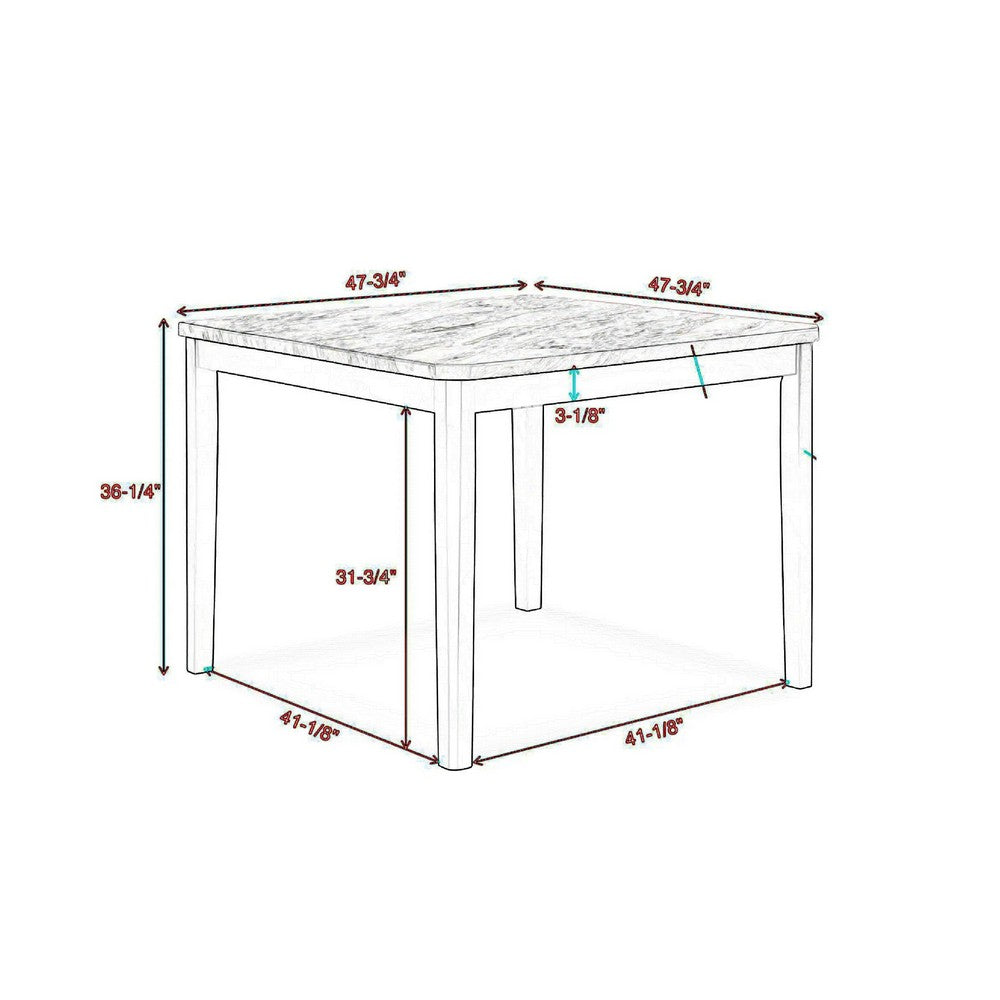 Pazy Counter Height Table | 48" White Faux Marble Top | Black Legs