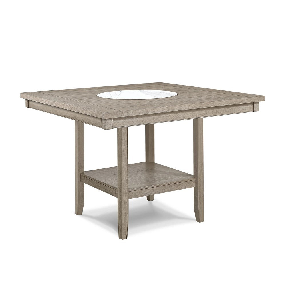 Filu Counter Height Table w Faux Marble Lazy Susan | 48" | White Oak