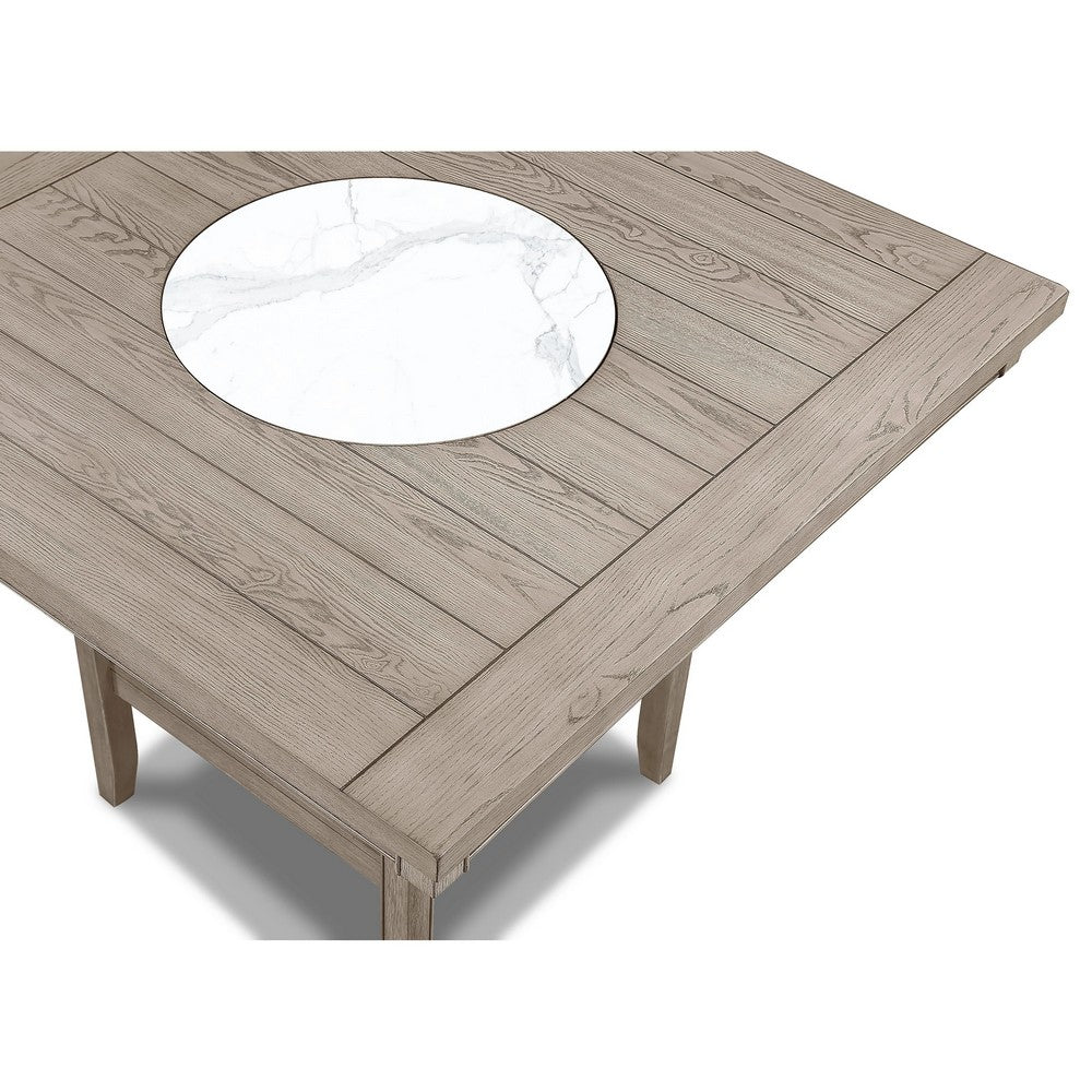 Filu Counter Height Table w Faux Marble Lazy Susan | 48" | White Oak