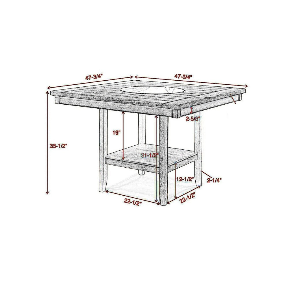 Filu Counter Height Table w Faux Marble Lazy Susan | 48" | White Oak