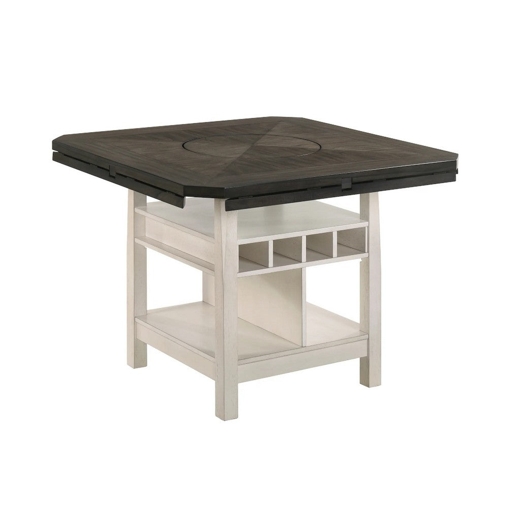 Nery Counter Height Table w Lazy Susan | 60" Gray Top | White Base