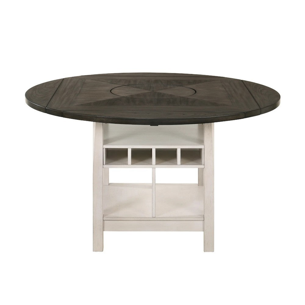 Nery Counter Height Table w Lazy Susan | 60" Gray Top | White Base