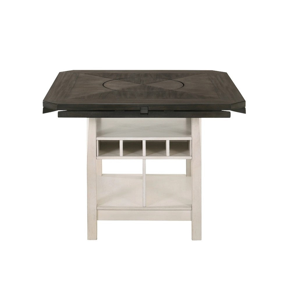 Nery Counter Height Table w Lazy Susan | 60" Gray Top | White Base