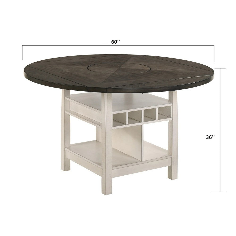 Nery Counter Height Table w Lazy Susan | 60" Gray Top | White Base