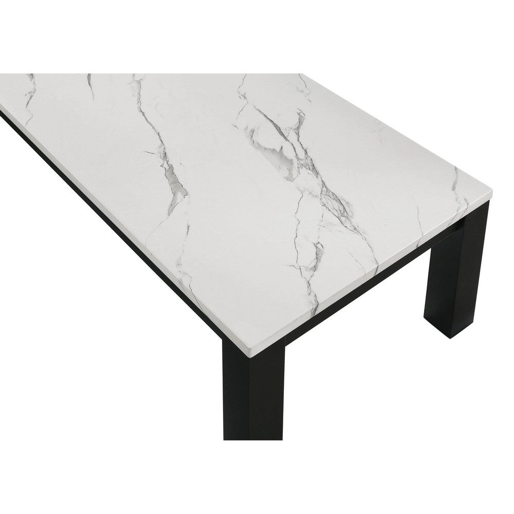 Evie 3pc Coffee and End Table Set | White Faux Marble Top | Black