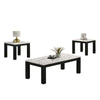 Evie 3pc Coffee and End Table Set | White Faux Marble Top | Black