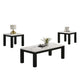 Evie 3pc Coffee and End Table Set | White Faux Marble Top | Black