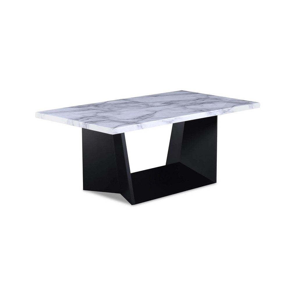 Ady 3pc Coffee and End Table Set | Rectangular White Faux Marble Top | Black