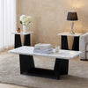Ady 3pc Coffee and End Table Set | Rectangular White Faux Marble Top | Black