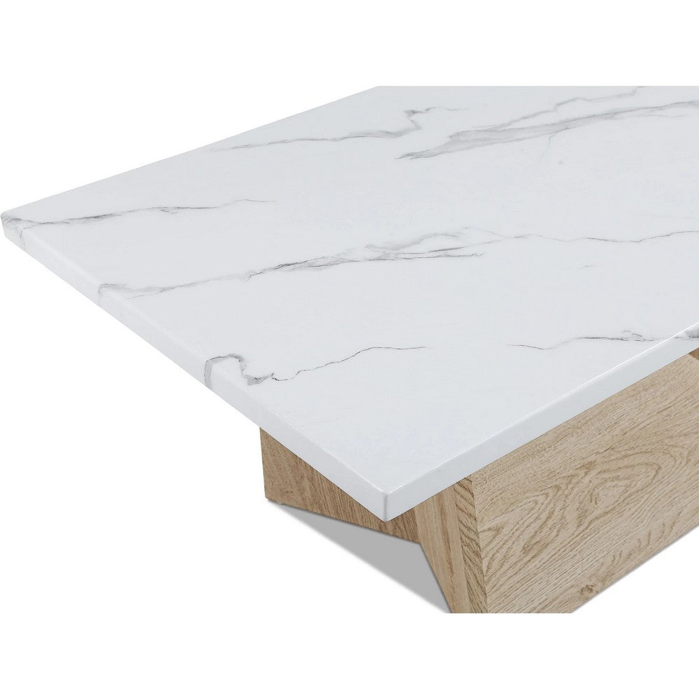 Ady 3pc Coffee and End Table Set | Rectangular Faux Marble Top | White Oak Base