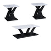 Zen 3pc Coffee and End Table Set | White Faux Marble | Black Legs