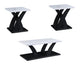 Zen 3pc Coffee and End Table Set | White Faux Marble | Black Legs