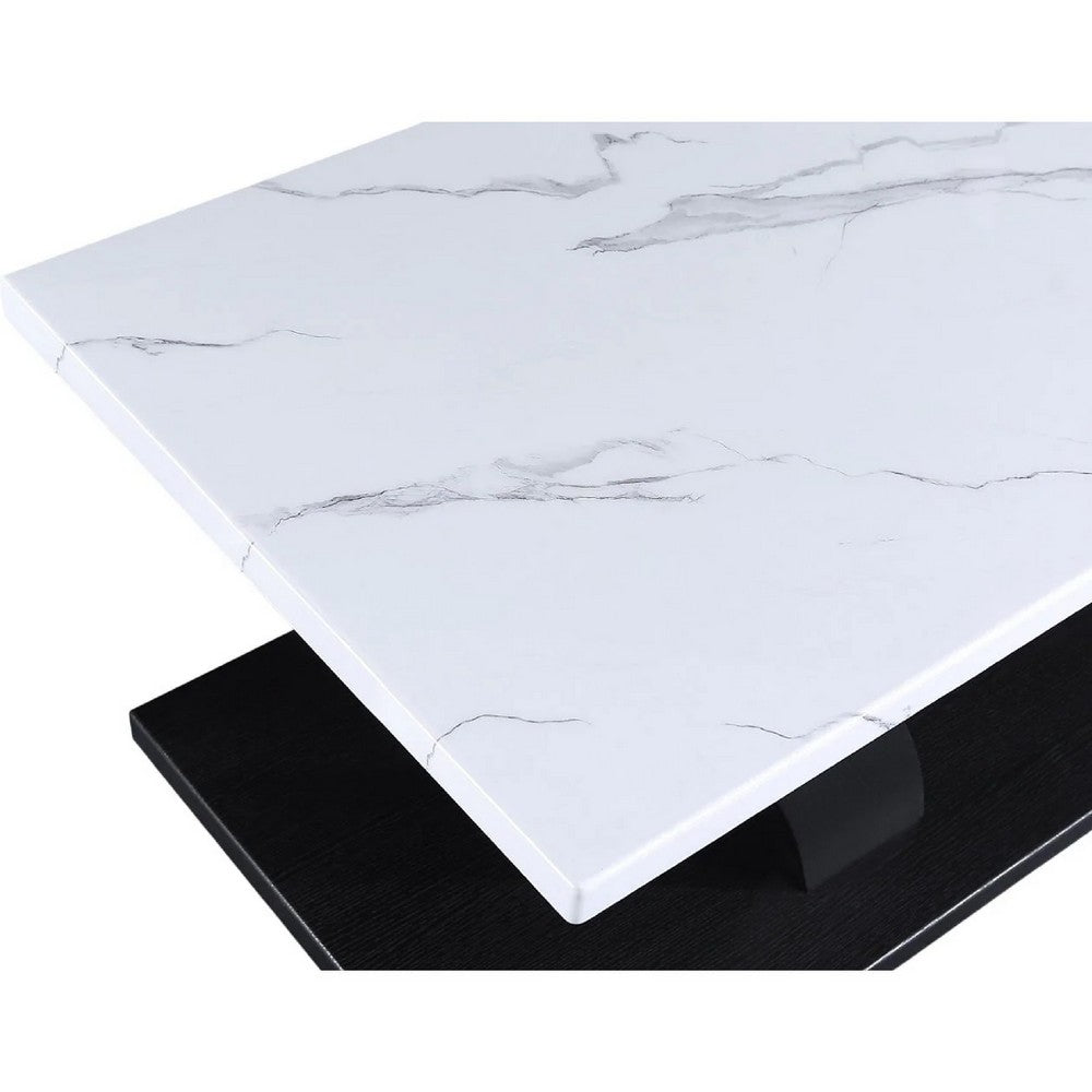 Zen 3pc Coffee and End Table Set | White Faux Marble | Black Legs
