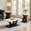 Zen 3pc Coffee and End Table Set | White Faux Marble | Black Legs
