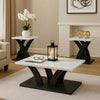 Zen 3pc Coffee and End Table Set | White Faux Marble | Black Legs