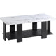 Bexy 3pc Coffee and End Table Set | White Faux Marble Top | Black Shelf