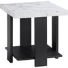 Bexy 3pc Coffee and End Table Set | White Faux Marble Top | Black Shelf