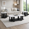 Bexy 3pc Coffee and End Table Set | White Faux Marble Top | Black Shelf