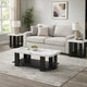 Bexy 3pc Coffee and End Table Set | White Faux Marble Top | Black Shelf
