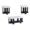 Bexy 3pc Coffee and End Table Set | White Faux Marble Top | Black Shelf