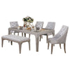 Jamie 6pc Dining Table Set w 4 Chairs & Bench | Silver-Light Gray