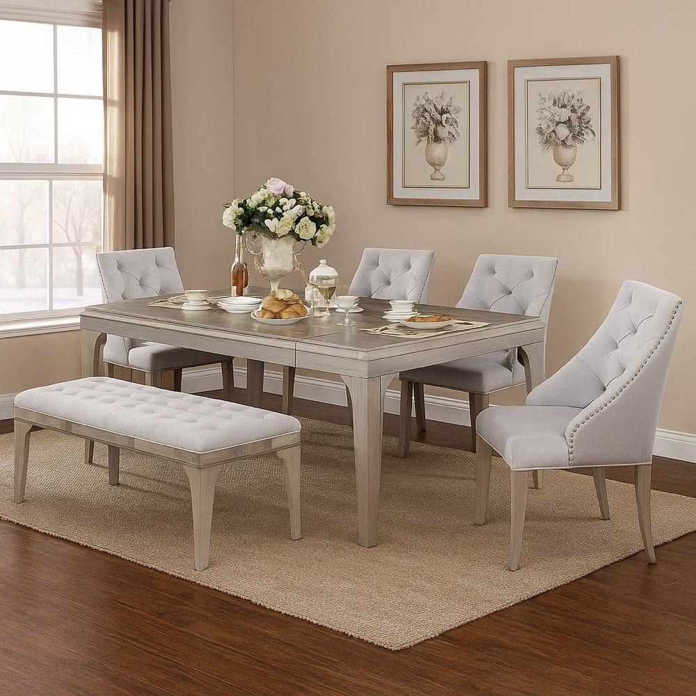 Jamie 6pc Dining Table Set w 4 Chairs & Bench | Silver-Light Gray