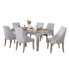 Jamie 7pc Dining Table Set | 6 Button Tufted Fabric Chairs | Silver-Gray