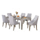 Jamie 7pc Dining Table Set | 6 Button Tufted Fabric Chairs | Silver-Gray